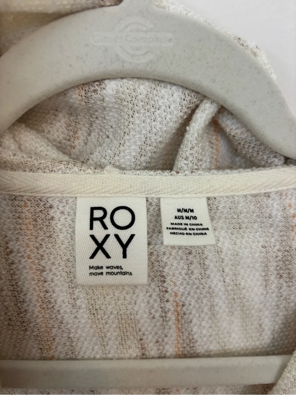 Roxy Striped Hooded Pullover in Cream and Tan